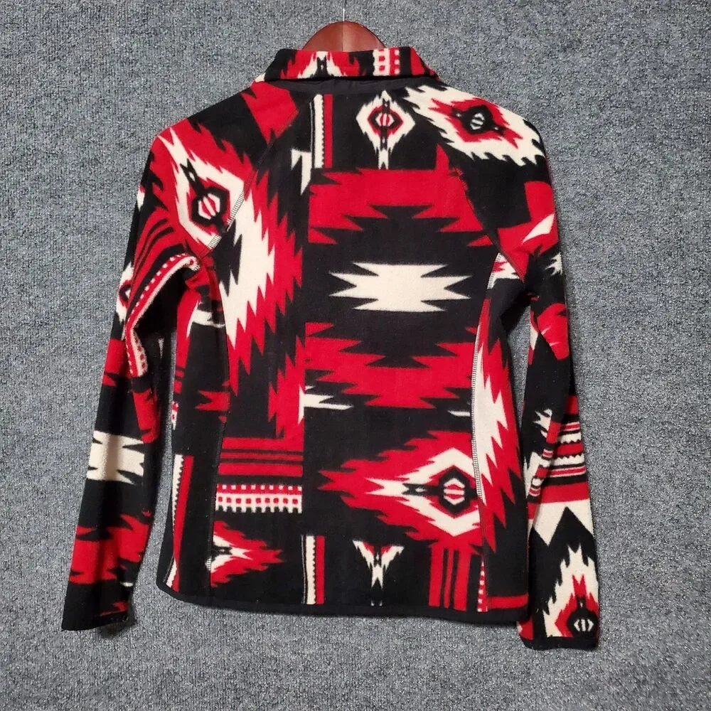 Lauren Ralph Lauren Jacket Women Small Red Aztec Southwest Fleece Full Zip LRL